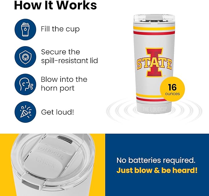 The LoudCup Blow Horn Tumbler, Cheer & Sip 2-in-1 Reusable Water Bottle with Built-In Horn for Sports Games, Tailgates, Parties & Events, BPA-Free