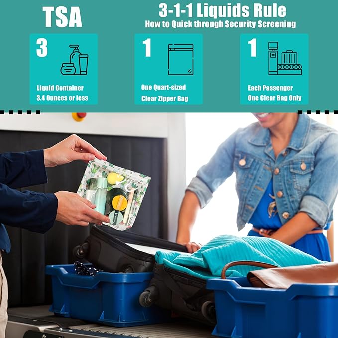 TSA Approved Toiletry Bag, Set of 3 Clear Travel Toiletry Bag Quart Size Zipper Travel Pouch, Waterproof Makeup Cosmetic Bag for Women Men Kids Toiletries Carry on, Dinosaur White