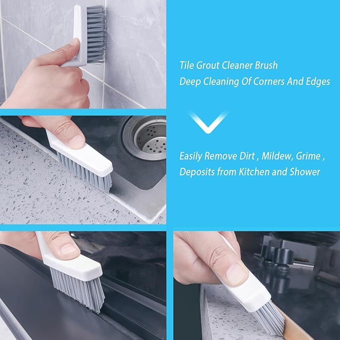 Lumkew Grout Brush Cleaning,Hard Bristle Grout Cleaner for Tile Floors,Bathroom Cleaning Brushes for Scrub Shower Tile Grout, Black, 4 Pieces