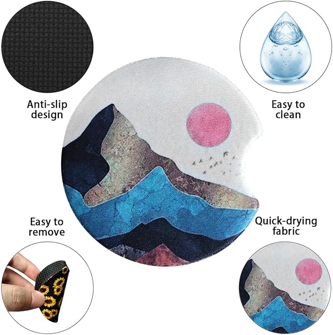 Moly Magnolia 2 Pack Car Coasters for Drinks Absorbent - 2.75 Inch Cute Car Cup Holder Coasters for Women, Removable Cup Holder Coaster for Women Girls, Car Interior Accessories (Style C)