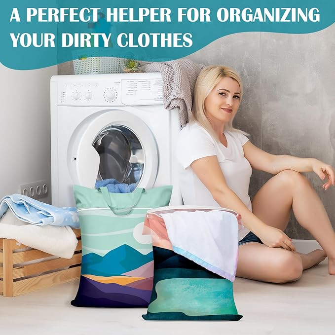 2 Pcs Large Travel Laundry Bags - Waterproof with Handle, Washable Dirty Clothes Bags for Travel, Wet & Dry Use, Bathing Suit & Gym Clothes Laundry, Swimming Pool & College Dorm