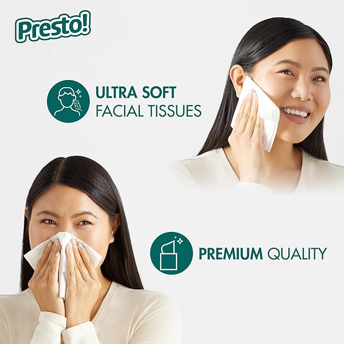 Amazon Brand - Presto! Ultra-Soft 3-Ply Premium Facial Tissues, Colorful Boxes, 1188 Count (18 Packs of 66), (Packaging May Vary)