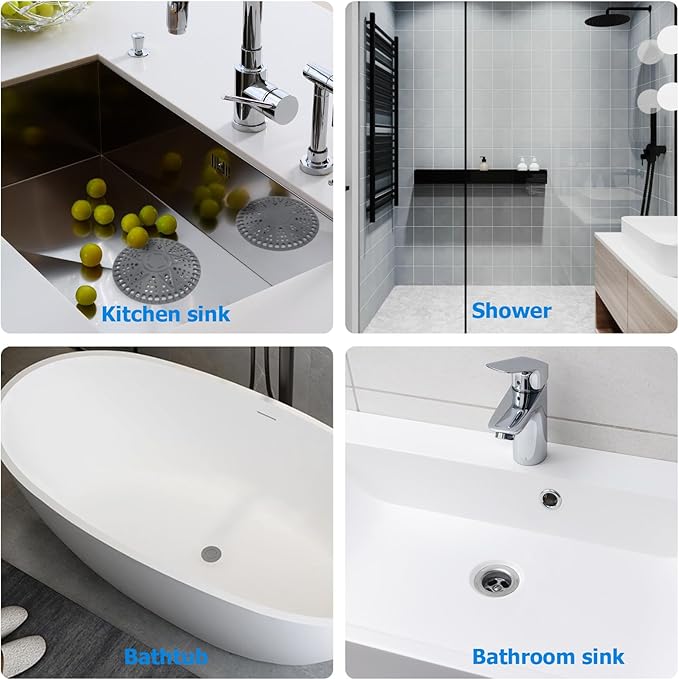 Shower Drain Hair Catcher | 2 Pack 5.5in Large Premium Silicone Drain Protector Strainer | Bathroom Essentials Shower Drain Cover for Shower Room, Floor Drain, Bathroom Sink-Grey