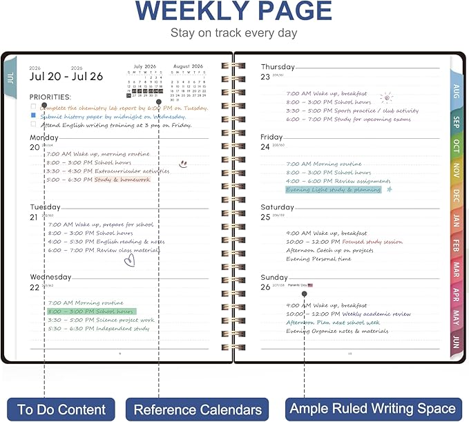 Planner 2026-2027, Weekly and Monthly Academic Year Calendar Planner, July 2026 - June 2027, Daily Agenda Book for Office School Supplies, Letter Size(8.5'' x 11'')