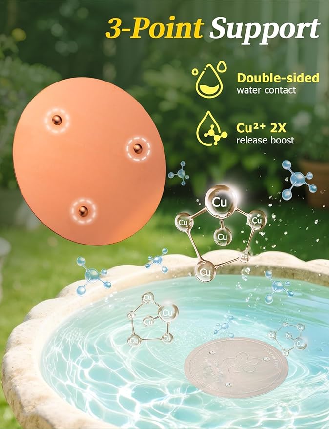 Mellbree Bird Bath Copper Disc, 0.6mm 99.99% Pure Copper for Natural All-Weather Water Care, Compatible with Most Outdoor Birdbaths, Bowls, Heaters & Solar Units (Flower)