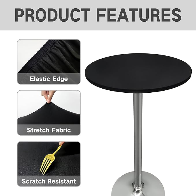 Small Round Fitted Table Cover Cocktail Table Topper Cap Elastic Tablecloth Stretch Spandex Table Cloth for Bar Pub Party Black 30 Inch