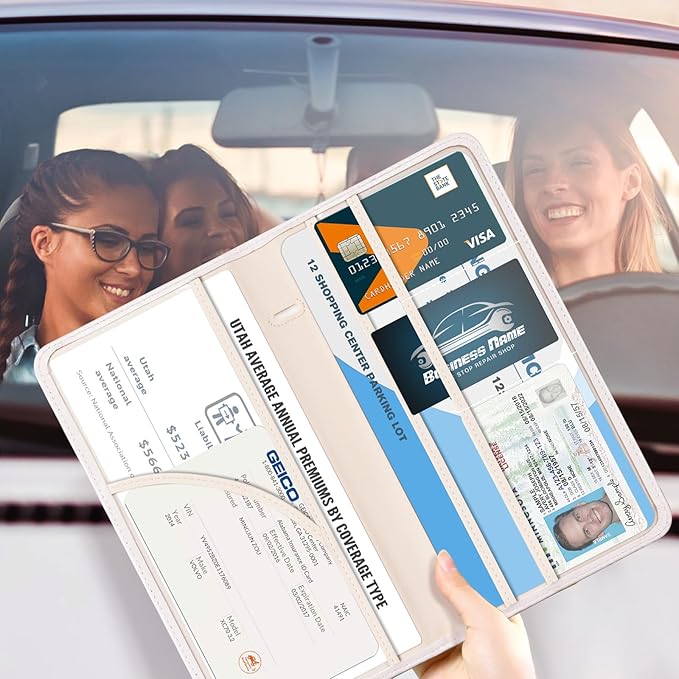 CoBak Car Registration and Insurance Holder - Vehicle Glove Box Car Organizer,Auto Truck Comparment Accessories Case with Magnetic Closure for Essential Document,Driver License,Cards
