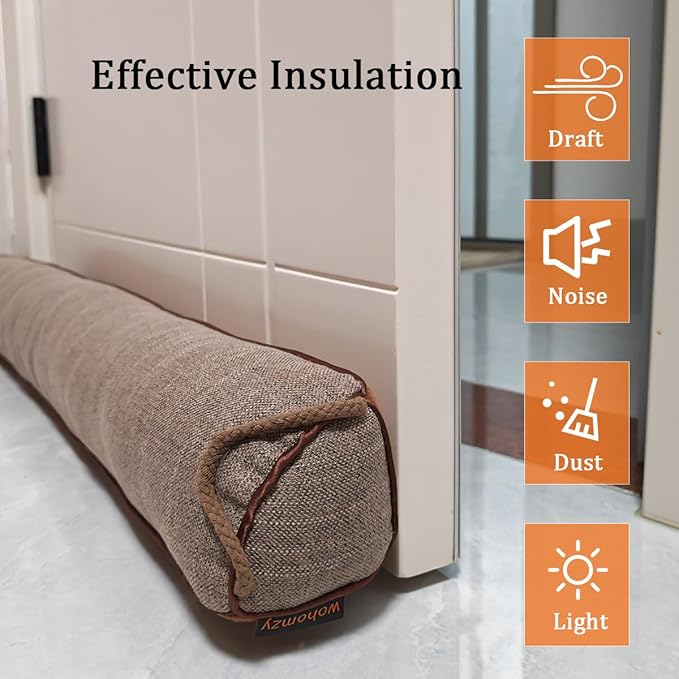 38 Inch Under Door Draft Stopper, Blocks Hot Cold Air and Wind from Door and Window Bottom, Weather Seal, Reduces Noise and Light, Triangular, Coffee