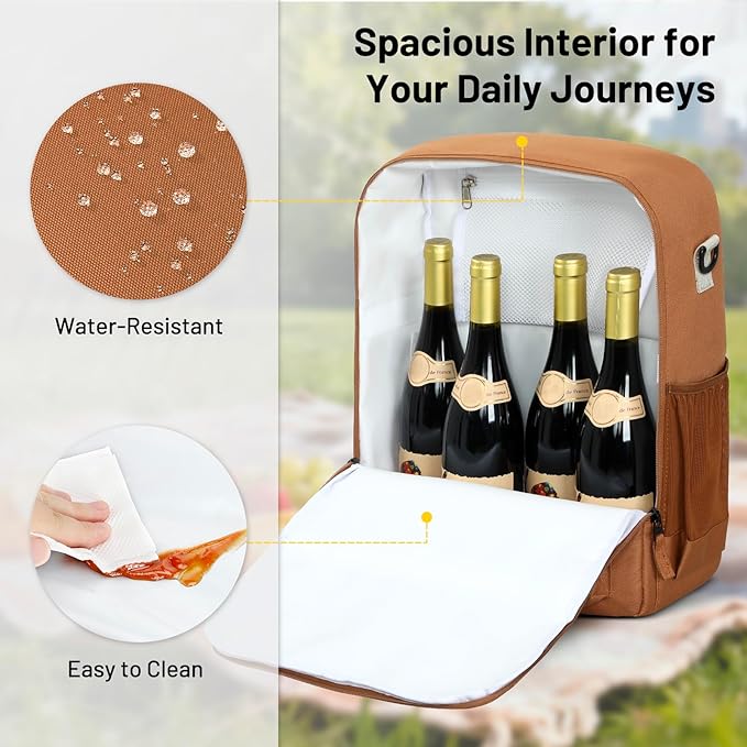 MIER Backpack Cooler 24 Cans Insulated Soft Cooler Bag with Detachable Double Decker Leakproof Lightweight Lunch Back Pack Women Men for Work Travel Picnic, Brown
