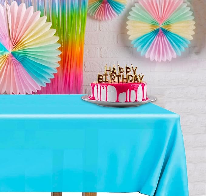 DecorRack 12 Rectangular Tablecloths BPA-Free Plastic, 54 x 108 inch, Dining Table Cloth, Rectangle Table Cover for Parties, Picnic, Camping and Outdoor, Disposable or Reusable, Turquoise (12 Pack)