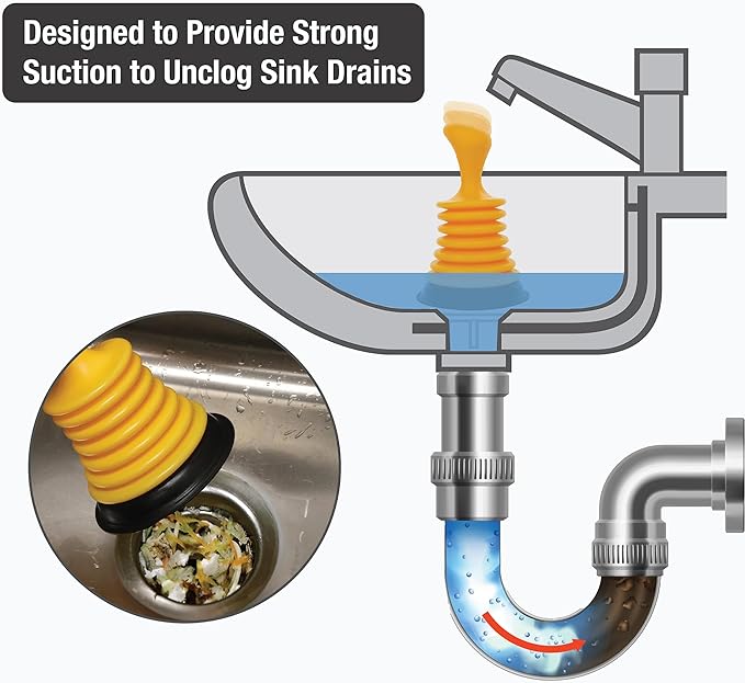 Danco Sink Drain Plunger for Kitchen and Bathrooms, Small Powerful Drain Cleaning Plunger (12176)