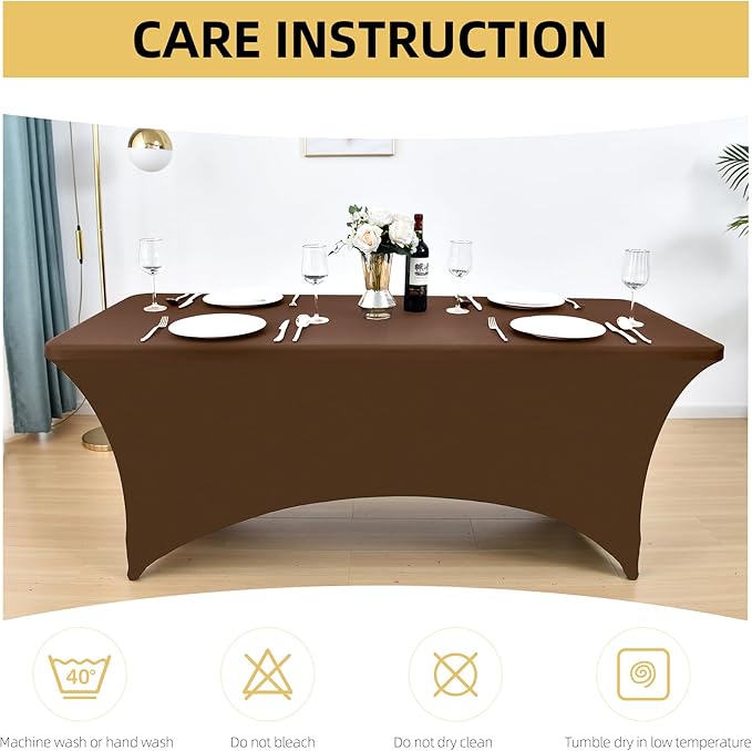 ZarzaaSik 6-Pack 6ft Spandex Table Covers for Rectangle Standard Folding Tables - Wrinkle Resistant Stretch Tablecloths - Ultimate Fitted Table Protector for Parties, Trade Shows, Wedding