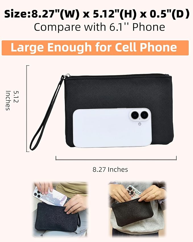 2 Pack Small Zipper Pouch Mini Makeup Bag for Purse Lipstick Cosmetic Travel Make Up Organizer for Women Essentials Feminine Products, Car Change Coin Holder 8x5 Phone Wristlet Wallet, Black, Pink