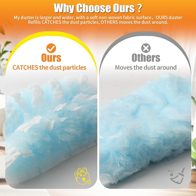 40 Count Duster Refills with 1 Short Handle & 3 ft Extendable Handle, Compatible with Swiffer Duster, 180° Disposable Microfiber Cleaning Dusters, Unscented