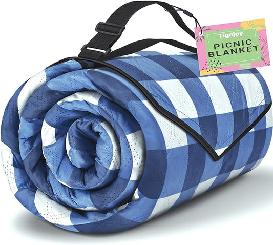 TigeJoy Extra Large Picnic Blanket Waterproof Foldable 60''x80'', Outdoor Picnic Mat Beach Blanket Sandproof for Park, Grass, Travel, Hiking, Camping Essentials, Gingham Picnic Blanket