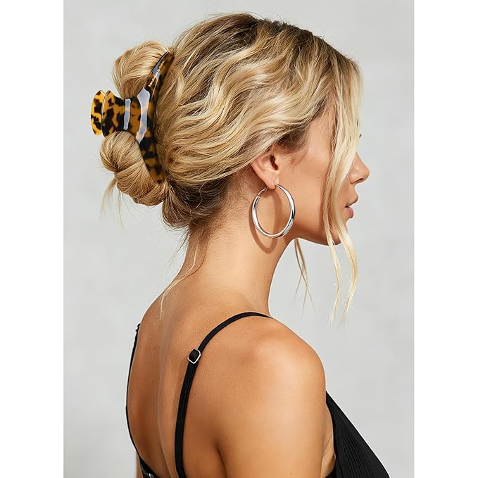 2 Pack Hair Claw Clips Women Large Tortoise Hair Clip French Design Barrettes Celluloid Leopard Print Accessories Jaw Clips for Thick Hair