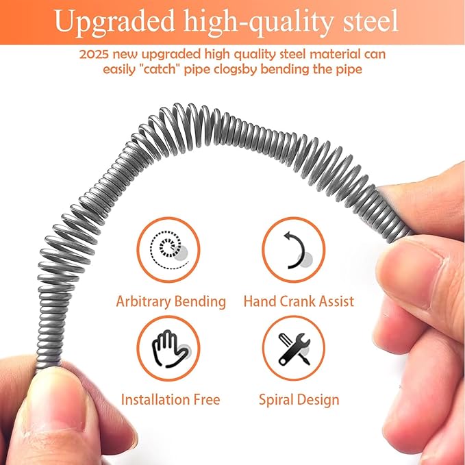 Drain Snake Auger Feet, Plumbing Snake Drain Hair Clog Removal Tool, Sink Unclogger Drain, Heavy Duty Drum Auger, Cleaner Tool for Bathroom Kitchen Tub Shower Drain Clog Remover with Gloves