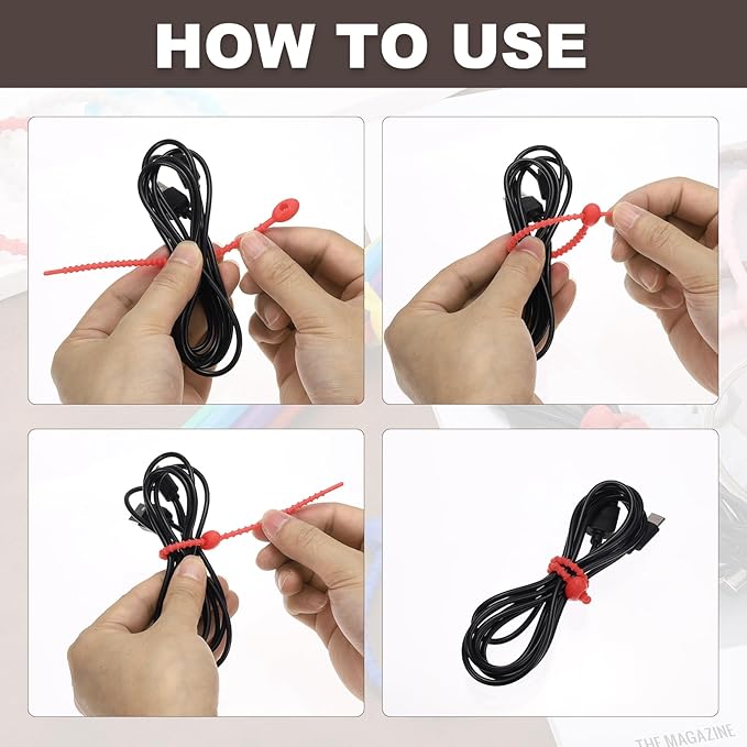 PATIKIL 6 Inch Silicone Cable Ties, 20pcs Rubber Reusable Twist Zip Ties Organizer for Home Office Kitchen Food bags Wires Adjustable Bag Clip, Pink