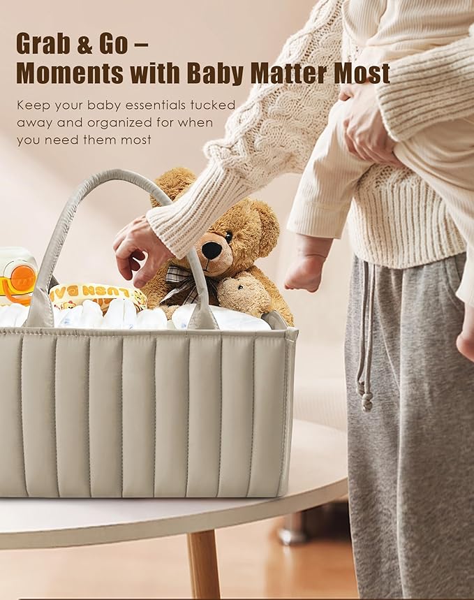 SWEET DOLPHIN 2-Pack Baby Diaper Caddy Organizers, Stylish Storage Baskets for Newborn Essentials, Diaper Station & Car Travel, Value Bundle for Baby Shower Gifts & Registry Must-Haves - Light Brown