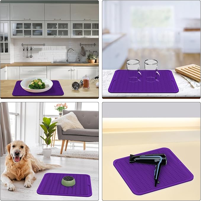 ZLR Silicone Dish Drying Mat for Kitchen Counter, Eco-Friendly Fast Dry Dish Mat, Easy Clean Multi Usage Drying Matt, Heat Resistant Trivet, 12" x 12" Middle, Meadow Violet