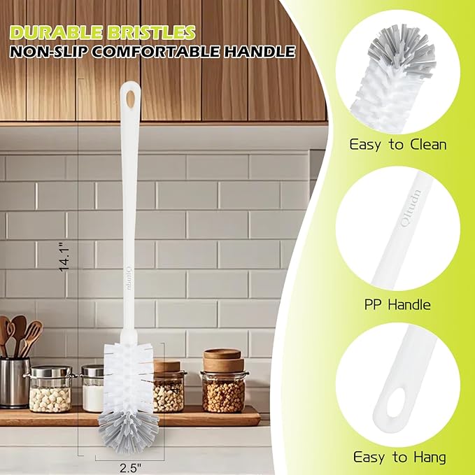 2 Pack 14 Inch Bottle Brush & 12 Inch Straw Brush Cleaner Set - Heavy Duty Kitchen Bottle Brushes for Cleaning Water Bottles, Mugs, Sippy Cups & Tumblers, Lab Use (Large)