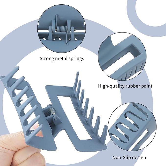 4 Inch Big Hair Claw Clips 6 Pcs Large Claw for Thick Hair Square Hair Clips for Women Rectangle Hair Clips Nonslip Acrylic Banana Jaw Clips Hair Accessories for Girls (Brown Blue)