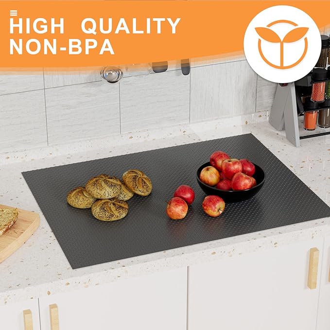 FLPMIX Shelf Liner for Kitchen Cabinets 10 inch Wide: Easy to Cut Bathroom Drawer Mat 10" x 396 Inch Black - Waterproof Pantry Cupboard Liner