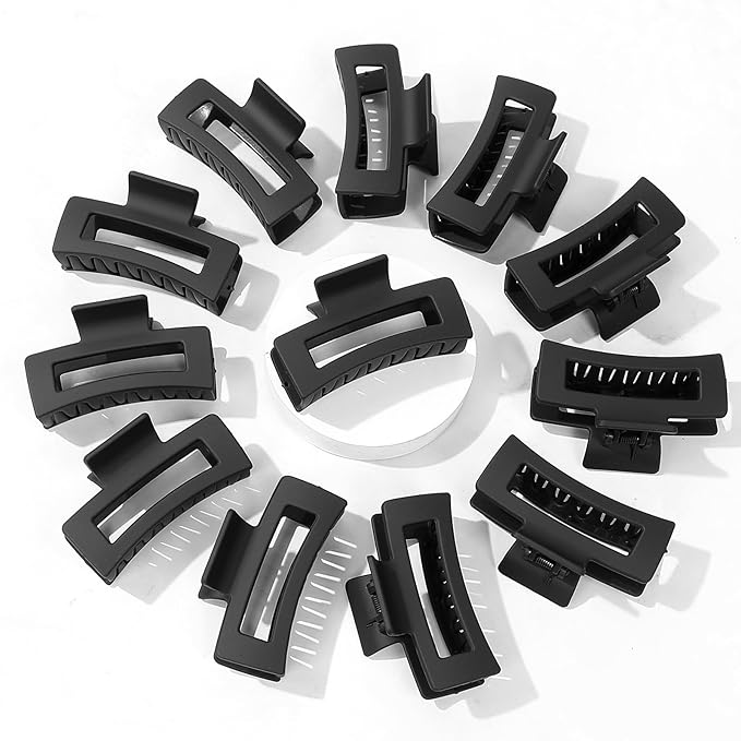 3.5 Inch Medium Hair Claw Clips 12 Pcs Square Claw for Thick and Thin Hair Rectangular Rectangle Hair Clips Jaw Clips Bulk Hair Accessories for women and Girls (Black)