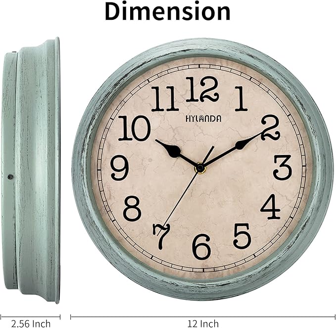 HYLANDA 12 Inch Wall Clock, Silent Non-Ticking Decorative Battery Operated with Large Numbers & HD Glass, Easy to Read for Kitchen/Living Room/Bathroom/Bedroom/Office