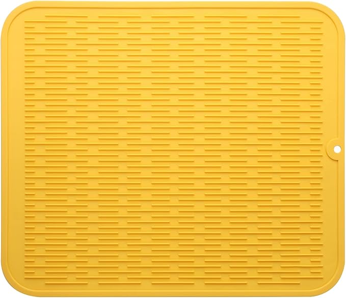 MicoYang Silicone Dish Drying Mat for Multiple Usage,Easy clean,Eco-friendly,Heat-resistant Silicone Mat for Kitchen Counter or Sink,Refrigerator or Drawer Liner Yellow XL 18 inches x 16 inches