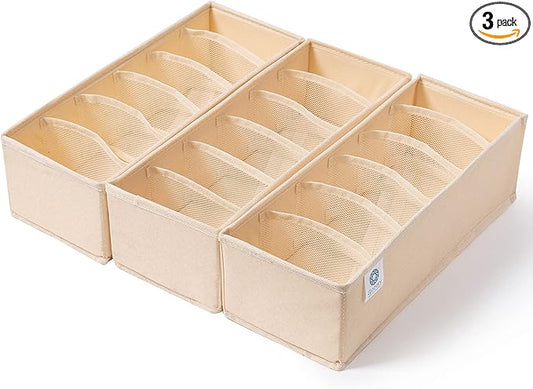 Qozary 3 Pack Sock Underwear Drawer Organizer Dividers, Collapsible Cabinet Closet Storage Boxes for Clothes, Socks, Lingerie, Underwear, Tie, Belt, Baby, Bedroom