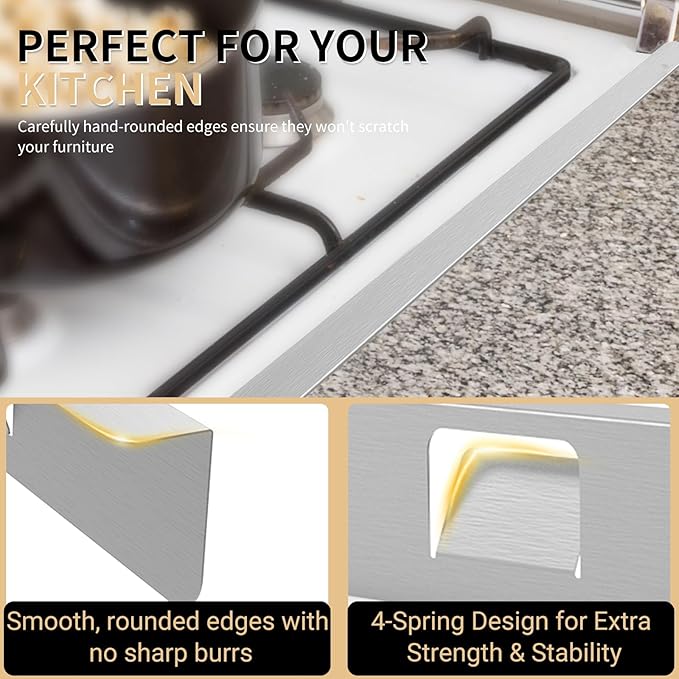 Stove Gap Covers 316 Stainless Steel,2 Pack 23.2" Fixed Stove Gap Filler,Heat Resistant Stove Gap Guards,Between Stove and Counter Slide In Range Trim Kit for Kitchen,Fits Narrow Gaps,Silver