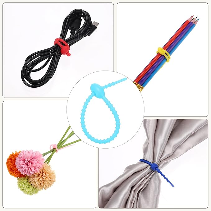 PATIKIL 6 Inch Silicone Cable Ties, 20pcs Rubber Reusable Twist Zip Ties Organizer for Home Office Kitchen Food bags Wires Adjustable Bag Clip, Lake Blue