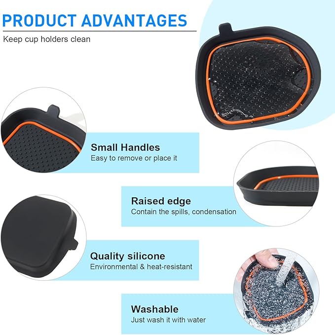 Cup Holder Coaster for Wrangler JL JLU 2018-2025 2026 Wrangler Accessories Gladiator JT 2020-2026 Silicone Cup Inserts Interior Mats Pad (Orange Trim, 4-pcs Set, for Deep Rear Cup Holders)