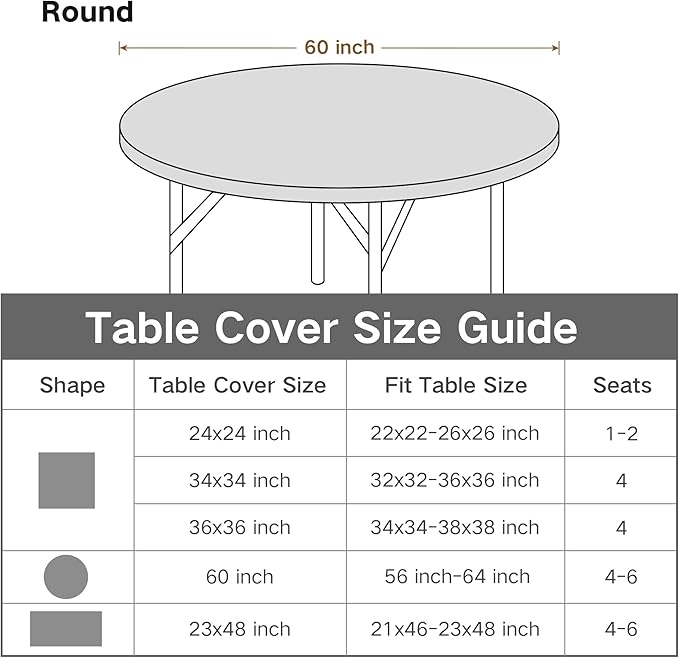 Round Fitted Table Cover Elastic Tablecloth 5ft Stretch Spandex Table Top Cover for Dining Indoor Outdoor Party White 60 Inch