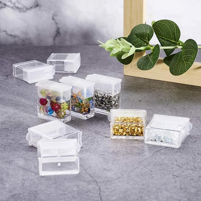 FASHEWELRY 20Pcs 1x1” Plastic Flip Top Seed Bead Small Storage Containers Diamond Painting Box Rectangle Transparent Box Organizers for 5D Embroidery Diamond drill, Nail art & Glitter