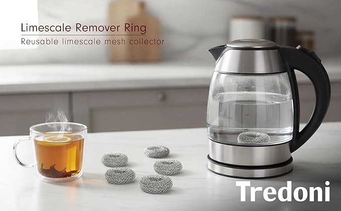 Tredoni Reusable Limescale Remover Ring 0.8x1.6 - Boiler/Kettle Furring Descaler Stainless Steel Mesh 2x4cm