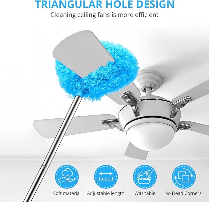 SetSail Ceiling Fan Cleaner Duster, Microfiber Ceiling Fan Duster with Extension Pole 13 to 47 Inch Washable Ceiling Fan Blade Dusters for Cleaning