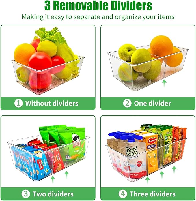 4 Pack Pantry Organizers,Clear Plastic Organizer Bins for Kitchen,Fridge,Drawer Organization and Storage, 4 compartment Snack Containers for Spice Packets,Tea bag