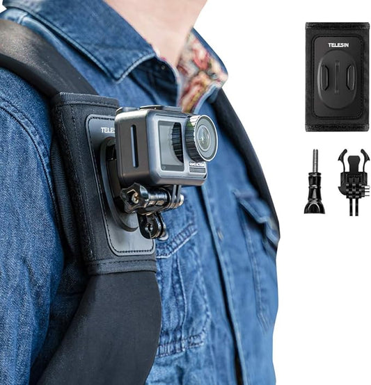 TELESIN Anti-Slip Backpack Shoulder Strap Mount Clip for GoPro Hero 13/12/11/10/9 MAX, DJI Osmo Nano Action 3/4/5 Pro/6, Insta360 X5/X4/X3/Ace Pro 2, AKASO – Bag Belt Holder for Biking, Hiking, Travel