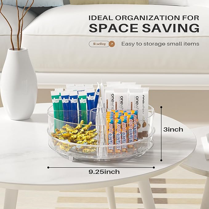 2 Pack Lazy Susan Organizer, 9 inch Rotating Storage Organizer with 4 Removable Bins, Lazy Susan Turntable Organizer for Fridge, Kitchen, Vanity, Cabinet