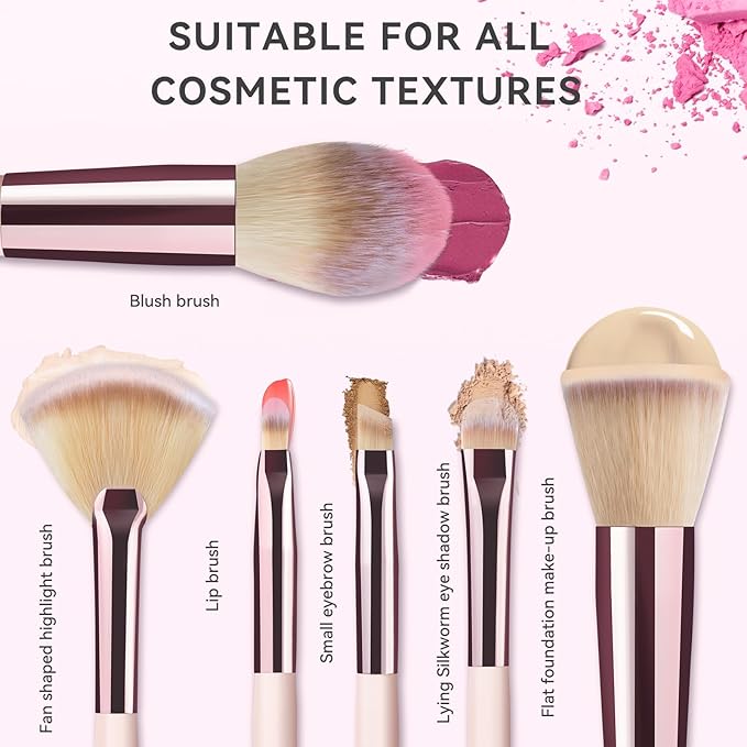 Trendy Teen Girl Gifts – Travel Makeup Brush Set with LED Light Mirror, Perfect Tween Birthday Gifts for Girls 11-16+ year old(Pink)