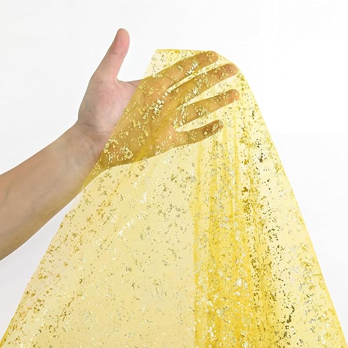 Horaldaily Yellow Gauze Tablecloth 60x84 Inch Rectangular, Golden Sequin Glitter Metallic Foil, Sheer Tulle Cheesecloth for Wedding Baby Shower Ceremony Birthday