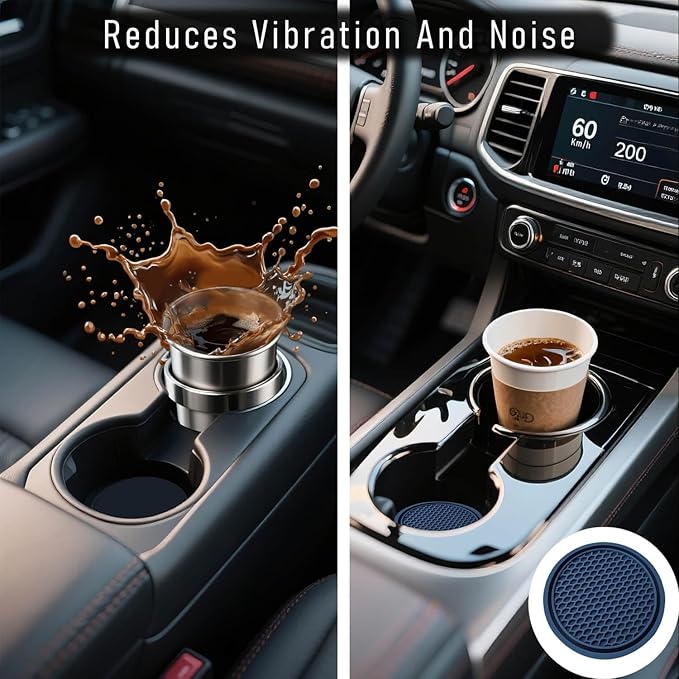 Car Cup Holder Coaster 4 Pack - Non Slip & Shockproof,Flexible PVC Rubber Insert for Car/Truck/SUV/Van (2.75"x0.2") Universal Fit Auto Cup Holders Accessories for Women and Man (Navy Blue)
