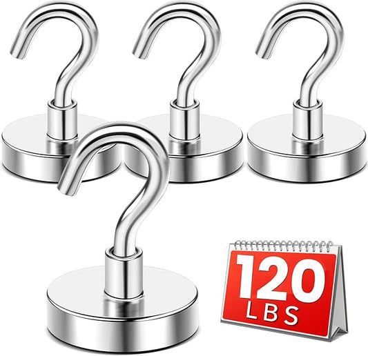 DIYMAG Magnetic Cubicle Hooks for Hanging, 120lbs 2026 Cruise Cabin Ship Essentials Magnetic Hook Heavy Duty Strong Magnets Fridge for Classroom Beach Kitchen Grills 4 Pack Silver