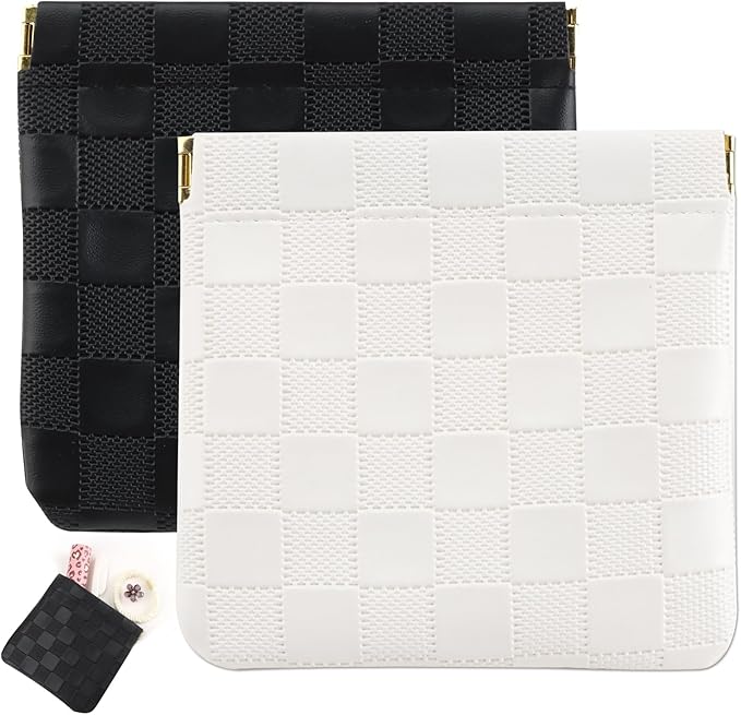 2 Pcs Mini Makeup Bag for Purse, Waterproof Cosmetic Organizer Pouches, Small Purse Organizer for Women Lipstick Makeup Daily use Travel Gym Work Office Business Events Black White Set