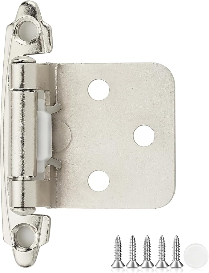 10 Pack 5 Pair Brushed Nickel Cabinet Hinges - 1/2 Inch Overlay Semi-Concealed Self Closing Hinges With Door Bumper - Silver Face Mount Kitchen Hardware