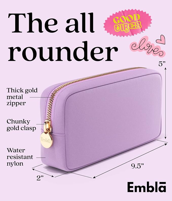 Embla Makeup Bag Travel Cosmetics Pouch and Toiletry Bag, Nylon Zipper Pouch Purse, Cute Make Up Organizer Storage Tote for Women Girls, Waterproof Travel Skincare Case, Small Makeup Bags, Grape