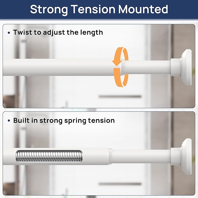 ENJOYBASICS Shower Curtain Rod 30 to 88 Inches, Stainless Steel Adjustable Spring Tension Rods No Drill for Bathroom, Closet, Window, Room Divider, Never Rust, Non Slip, White
