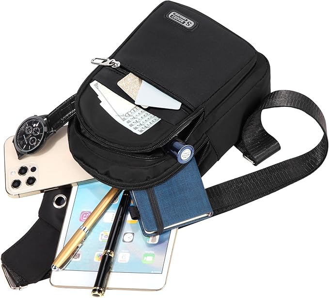 Banelu Small Sling Backpack Crossbody Sling Bag for Men Women, Chest Bag Daypack Fanny Pack Cross Body Bag for Outdoors Hiking Traveling - Black